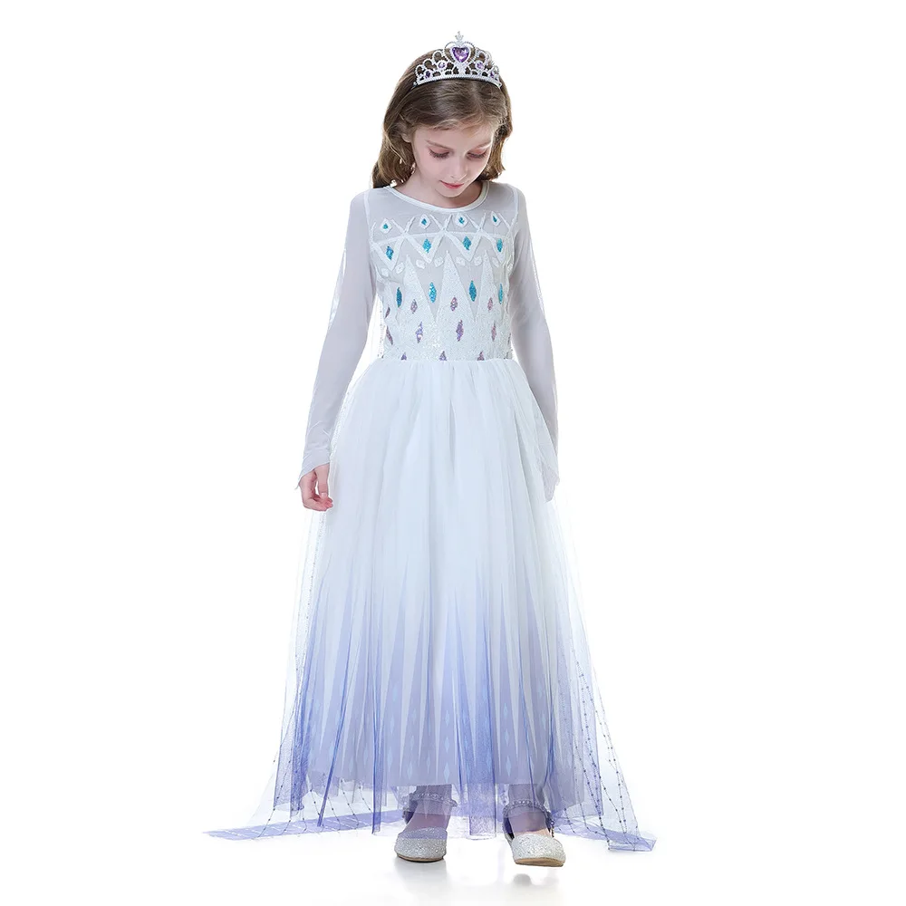Weißes Schneekönigin Elsa Kleid Cosplay-Kostüm für kleine Mädchen, Feiertags-, Geburtstags-, Karnevals-Rollenspiel-Outfit – Detail 8