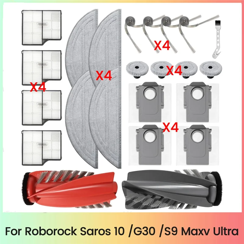 

A98I-23Pcs For Roborock Saros 10 /G30/S9 Maxv Ultra Vacuum Attachment Main Side Brush Filter Mop Pad Dust Bag Accessories Kit