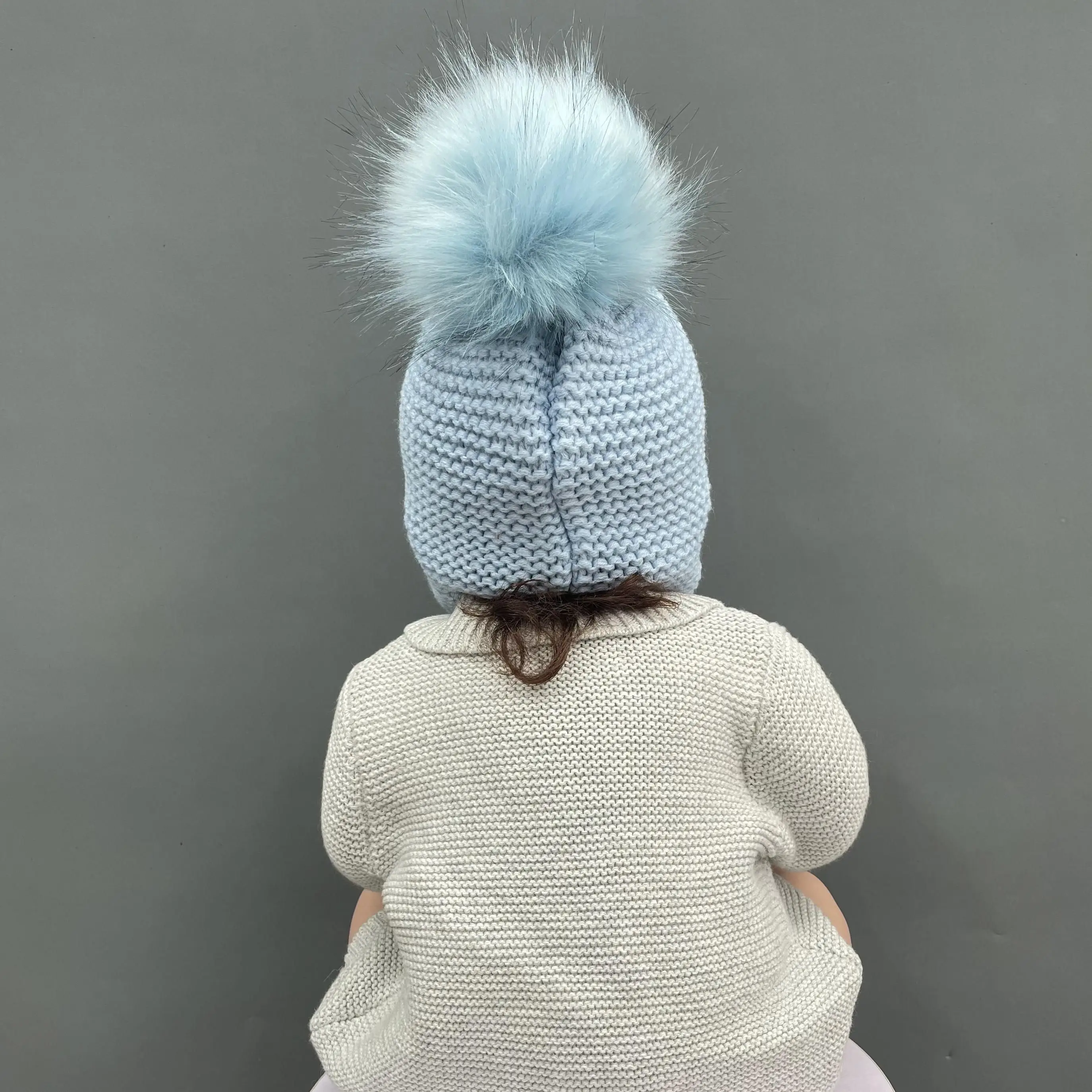 Janefur Kids Beanie Hat with Faux Fur Pom Pom 2022 Cute Warm Knitted Cap with Earflaps Child Boys Girls High Elastic Bobble Hats