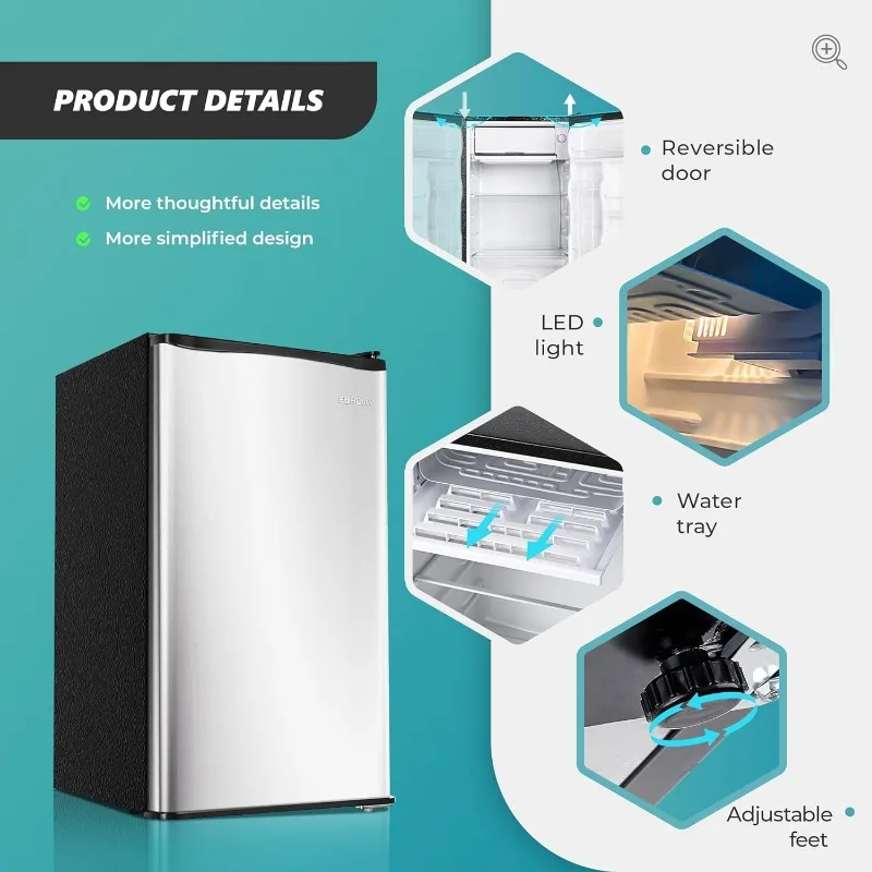 EUHOMY 3.2 Cu.Ft Mini Fridge with Freezer, Single Door Compact Refrigerator, LED light, Energy Saving, Mini Refrigerator