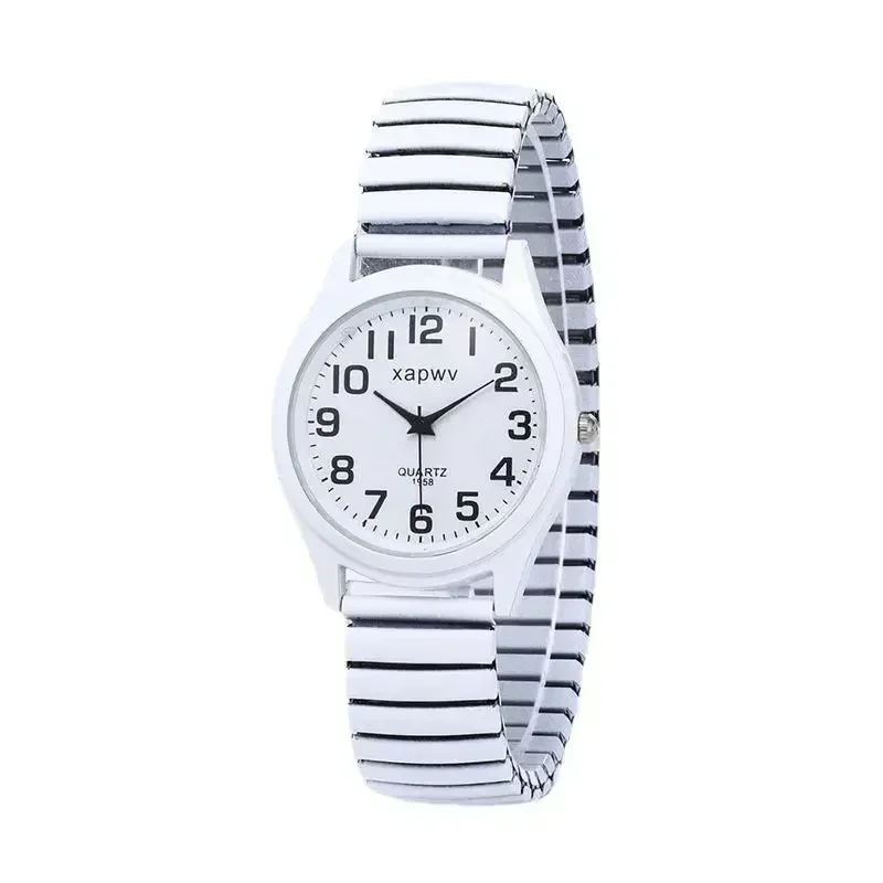 1pc Vintage Watches Women Men Creative Black and White Stainless Steel Elastic Band Watch Retro Elderly Couple Bracelet Watch