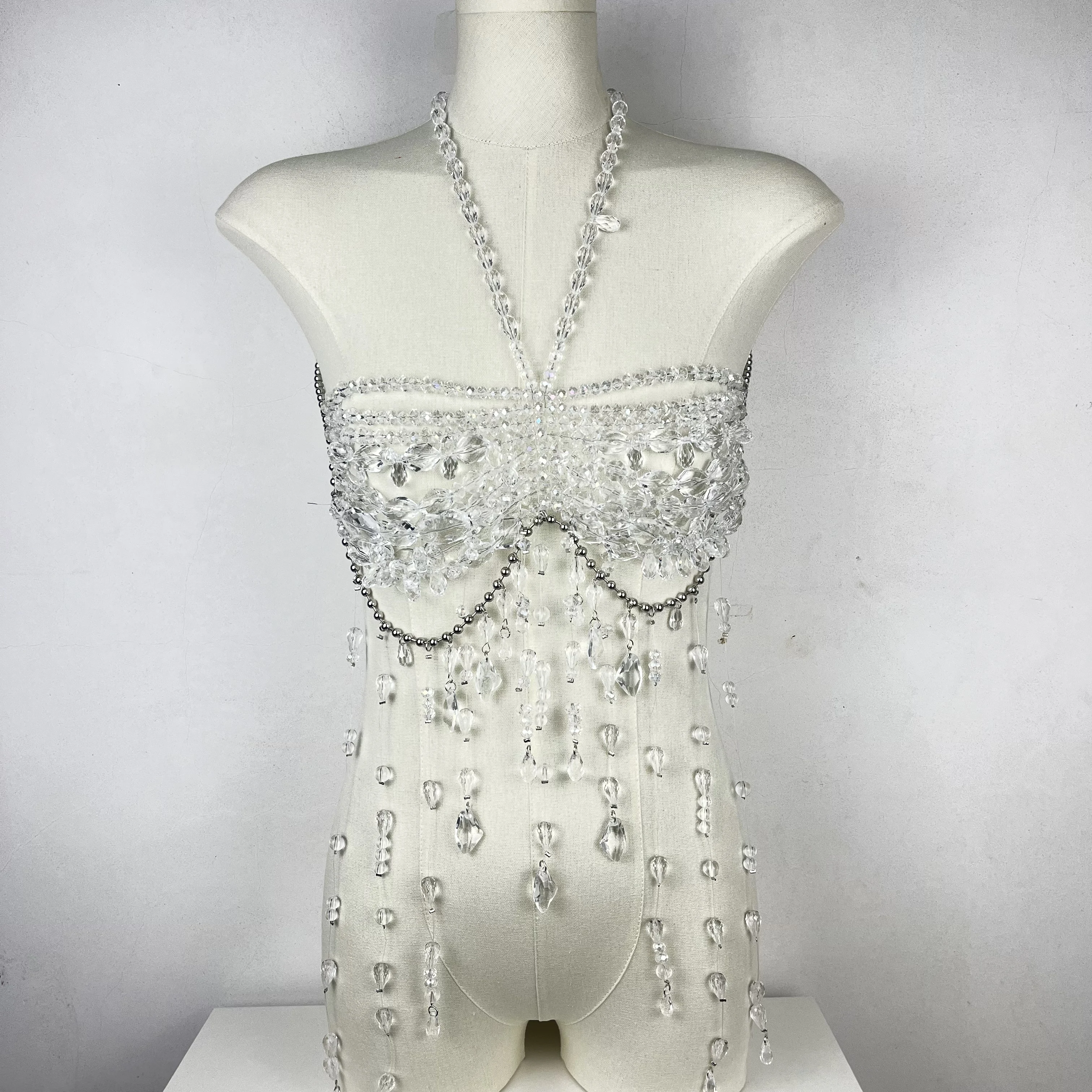 Sexy Exotic Beaded Tank Top For Women Summer Handmade Fringe Body Chain Bohemian Beach Resort Music Festival Party Wear