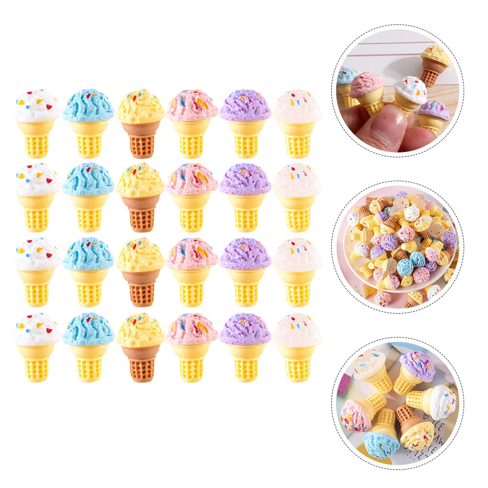 Simulation Mini Ice Cream Cone Food Toy DIY Handmade Decorative Accessories 24pcs Miniatures House Model Dessert Ornament