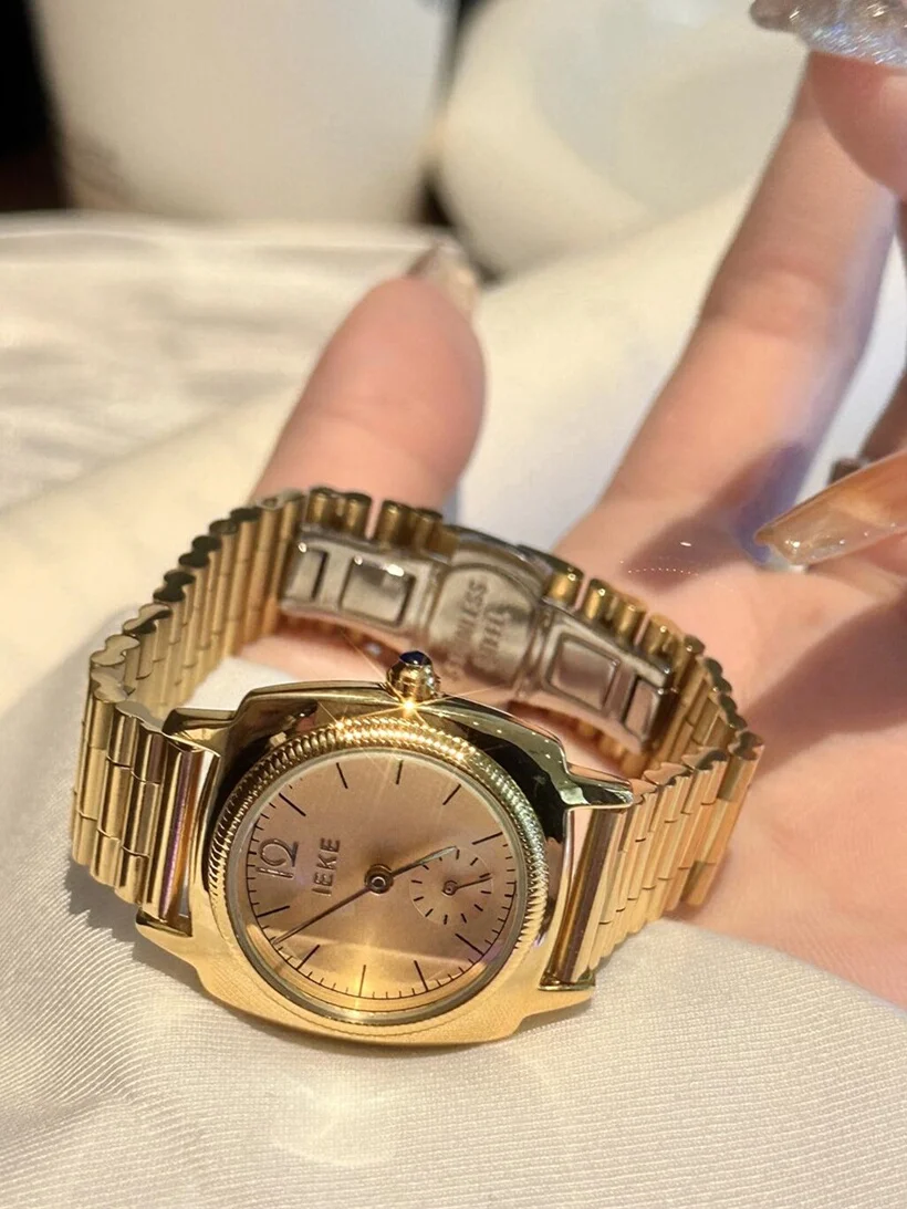 

Small Gold Women'S Watch, Fashionable Korean Style, Square Steel Band, Retro And Artistic Watch, Stylish Quartz Wristwatch.