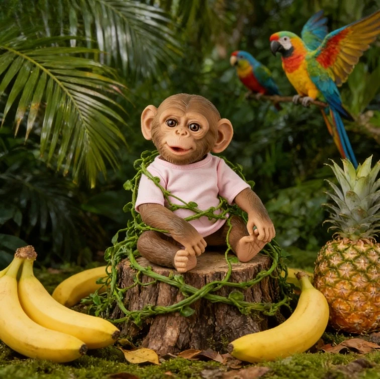 NPK 19'' Handmade Full Body Vinyl Reborn Baby Monkey Lifelike Soft Touch Collectible  Art Doll