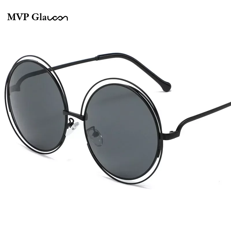 2023 New Round Oversized Sunglasses Women Brand Designer Big Circle Gradient Mirror Sun Glasses Female Metal Frame Cool Eyewear