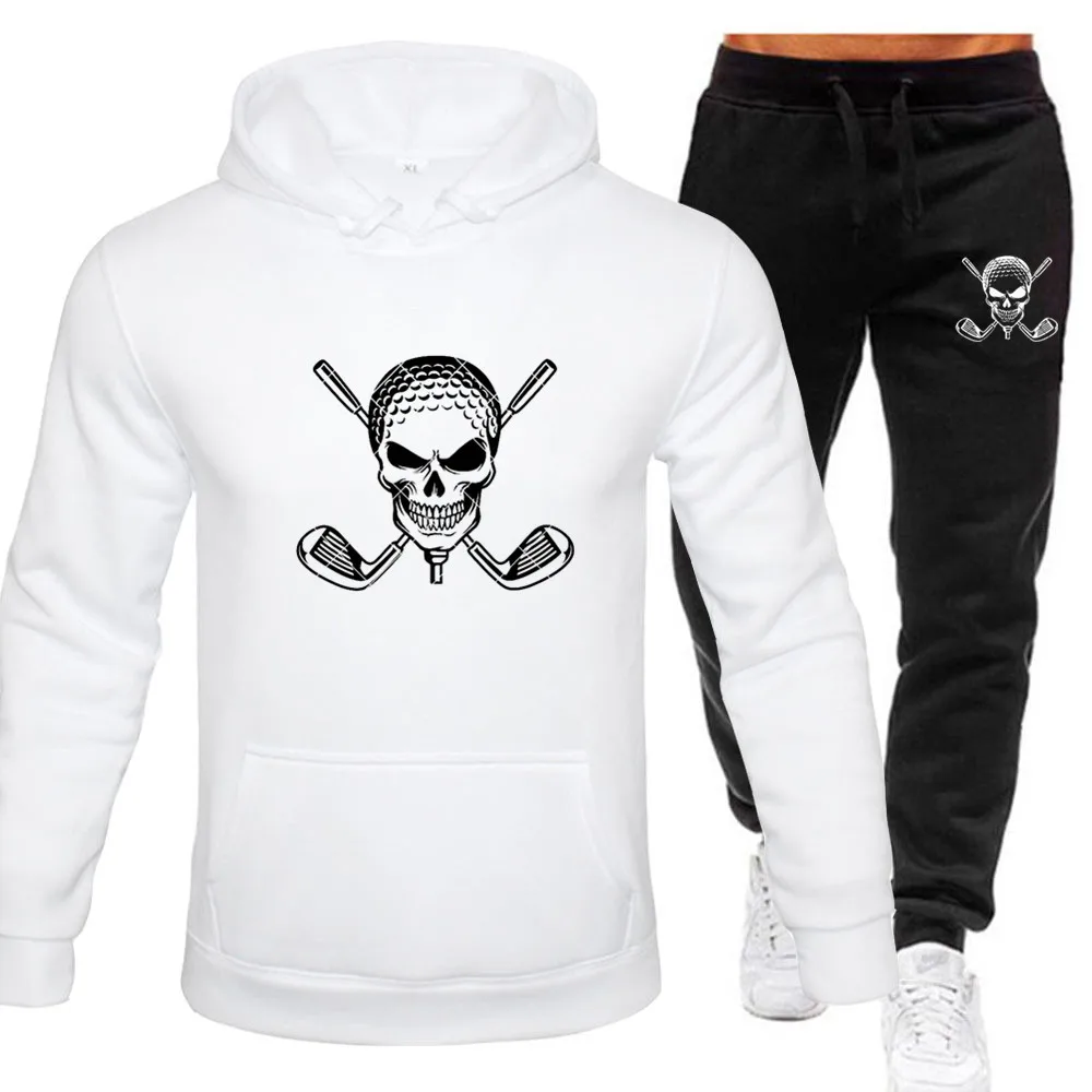 Skull and  Golf Club Print Autumn Winter Trending Streetwear Tracksuits Men Hoodie + Pant Set Sports Wear Jogging Suits