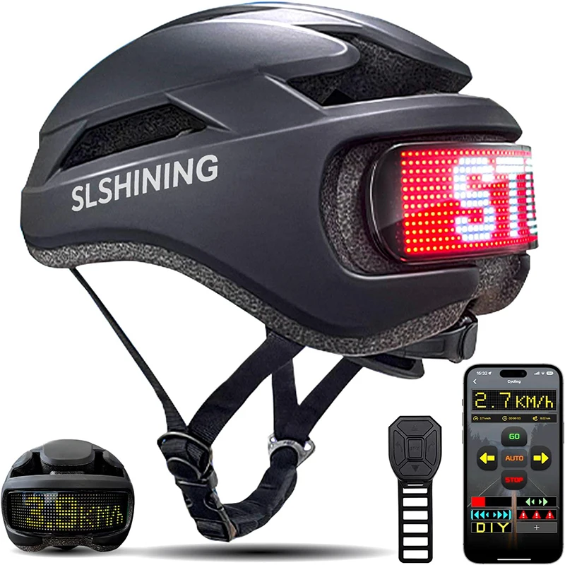 

SLSHINING LED Bike Helmet with LED Display Screen Taillight Smart APP Control Bicycle Helmet Road MTB Cycling Helmet