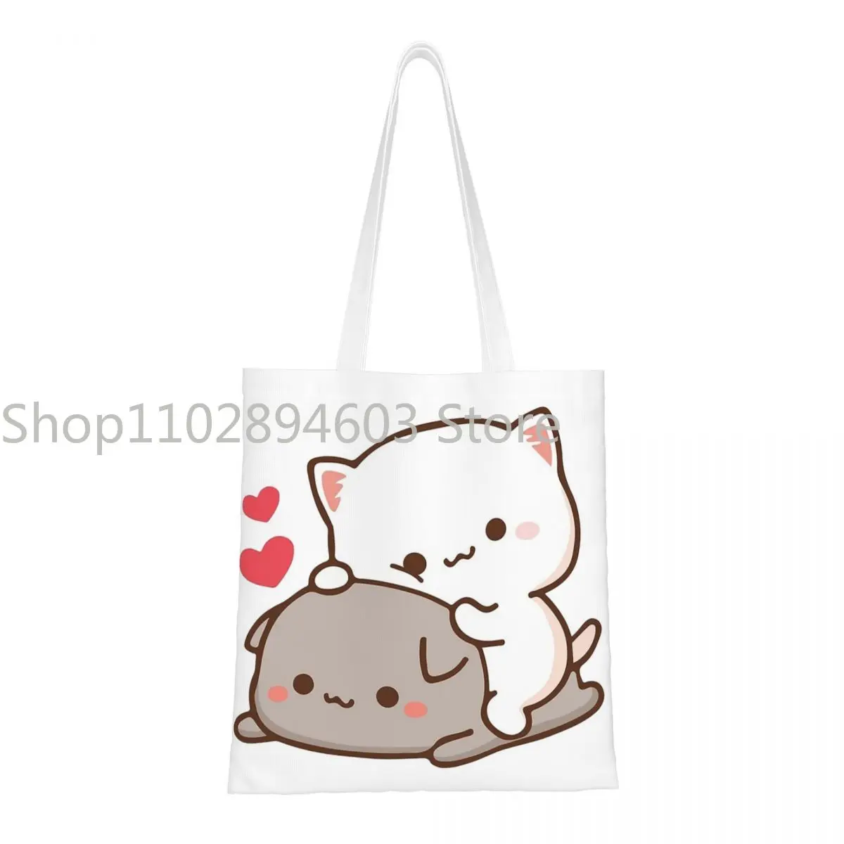 

Cute Mochi Peach Goma Cat Tote Bags Women Handbag Foldable Student Shoulder Bag Reusable Shopping Bag