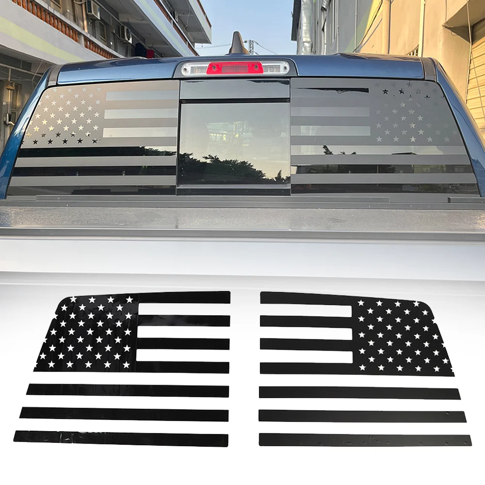 ل دودج رام 2009-2025 ملصقات نافذة السيارة الخلفية الزجاج الأمامي الخلفي ملصق مائي الولايات المتحدة الأمريكية العلم غطاء PVC الكسوة الملحقات الخارجية