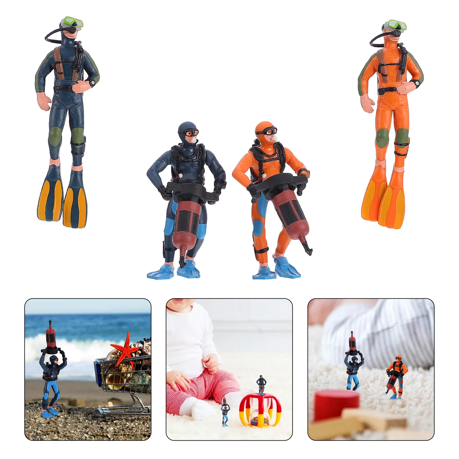 4 Pcs Diver Ornaments PVC Toy Statue Adornment Figurine Miniature Landscape Child