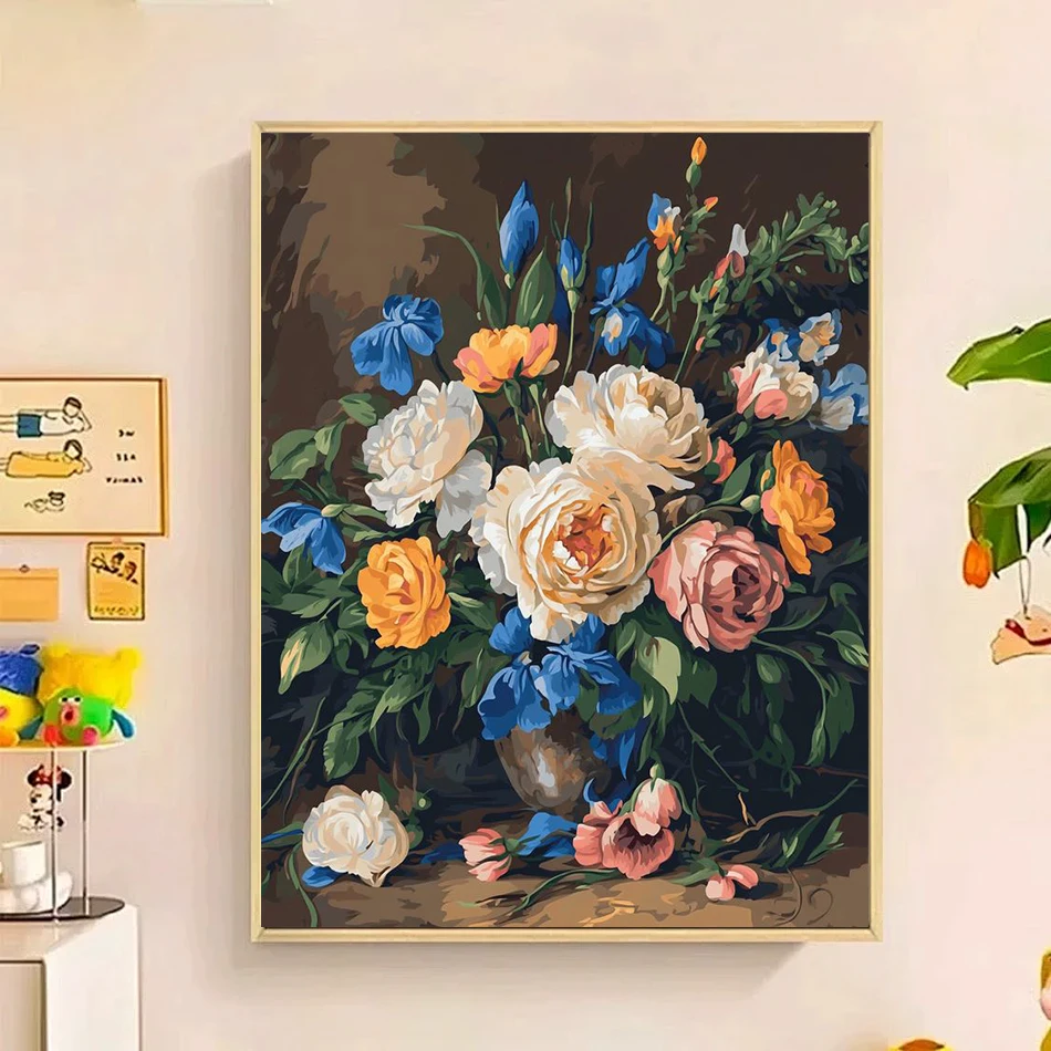 RUOPOTY Gemälde zum Malen nach Zahlen, Vintage-Blumendekoration, Gemälde, Marker nach Zahlen, Bild-Zeichnungsmarker, Acryl