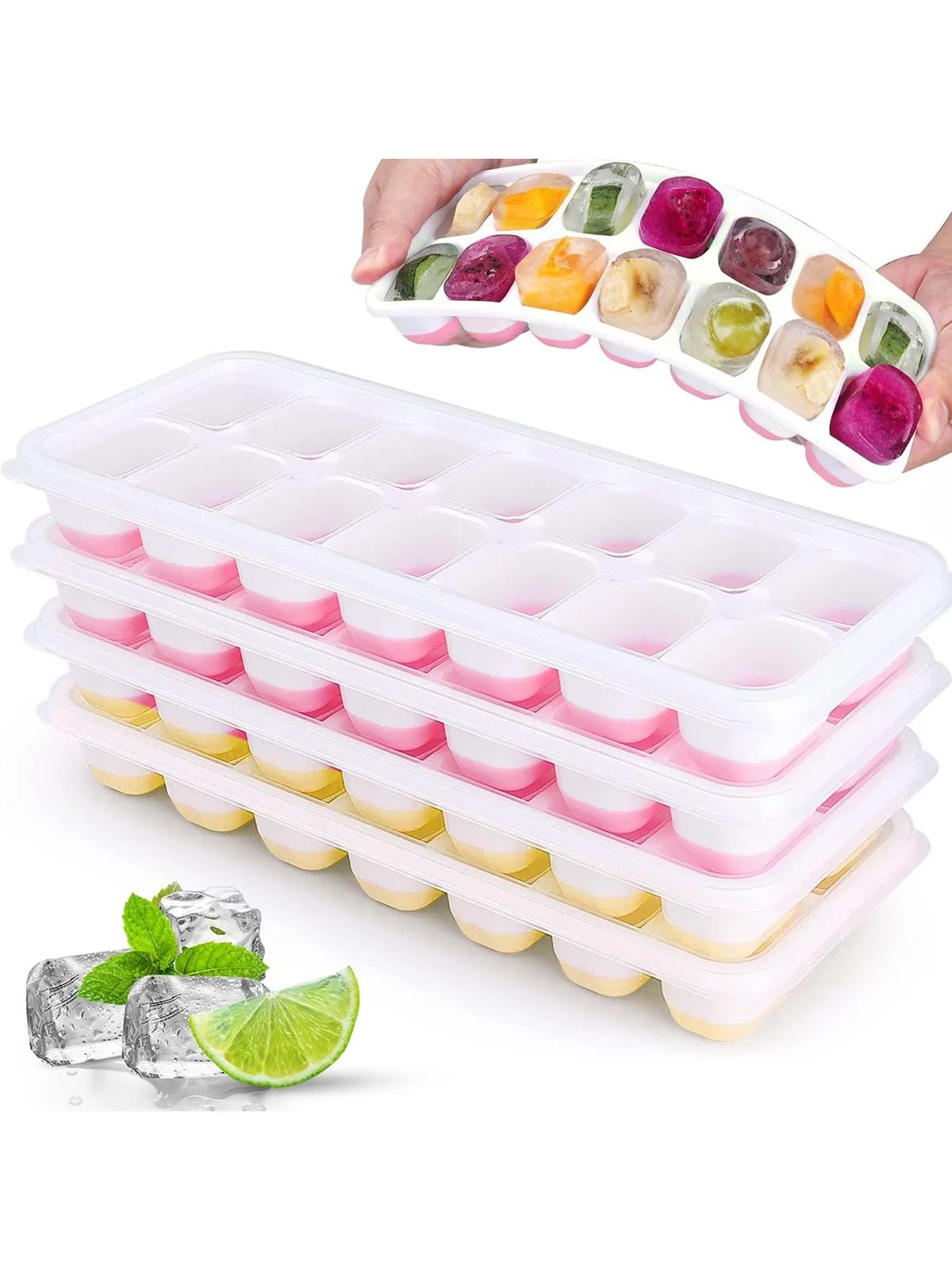 Square Ice Cube Mould with Lid, Silicone Ice Cube, Easy Release Mold, Ice Box, Wine Glass Ice Cube, 14 Grid, 1Pc