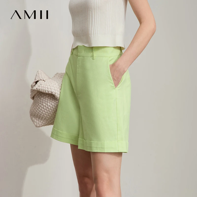 Amii Minimalist New Summer Casual Shorts For Women Loose Pants Cotton Linen Folded Cuffs Commuting Versatile Shorts 12542107