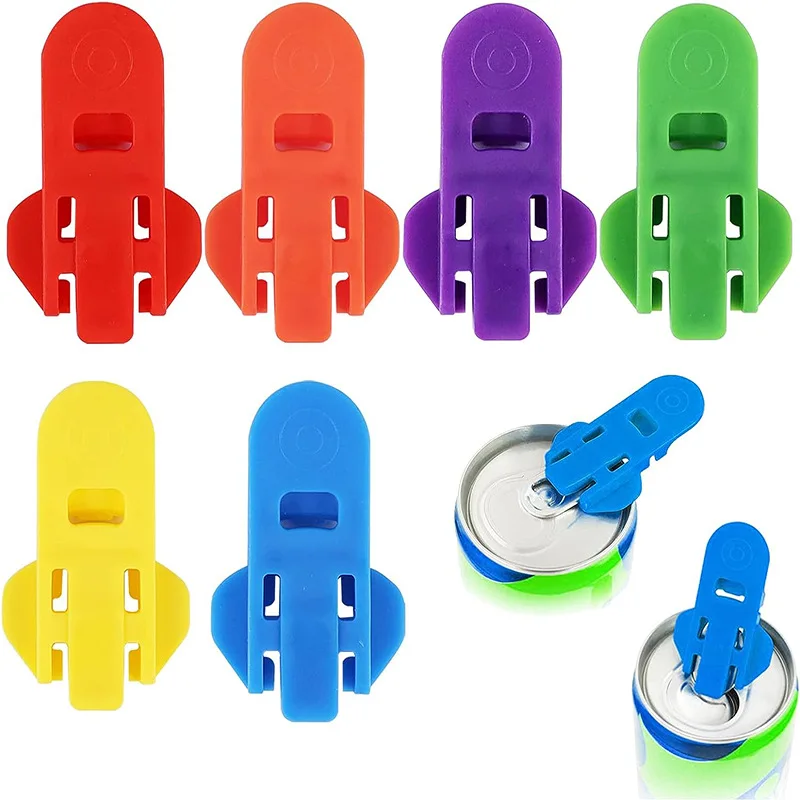 6pc Random Color Manual Easy Can Opener Handheld For Pop Up Cola Beer Soda Beverage Aluminum Beverage Can Top Ring Bottle Opener