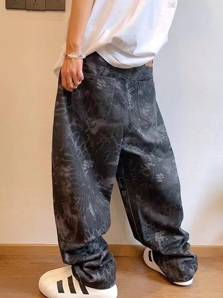 

American Retro Canvas Snake Skin Camouflage Waed Loose Casual Pants Men's Design Sensation Small Blade Pants Casual Trousers