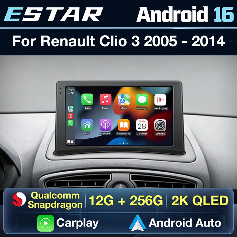 Android 16 Car Radio For Renault Clio 3 2005-2014 GPS Multimedia Player Navi Wireless Carplay Auto DSP Head Unit RDS Video Audio