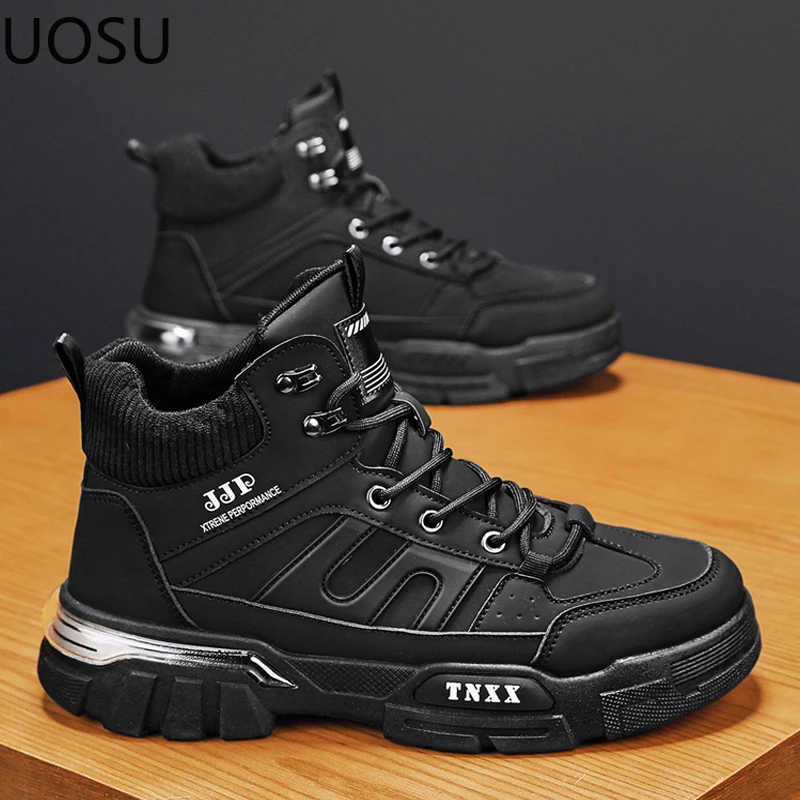 New Winter Boot Motorcyclist Boots Trendy Lace-up All-match Popular Model Thick Bottom UOSU British Style High Tops New Style