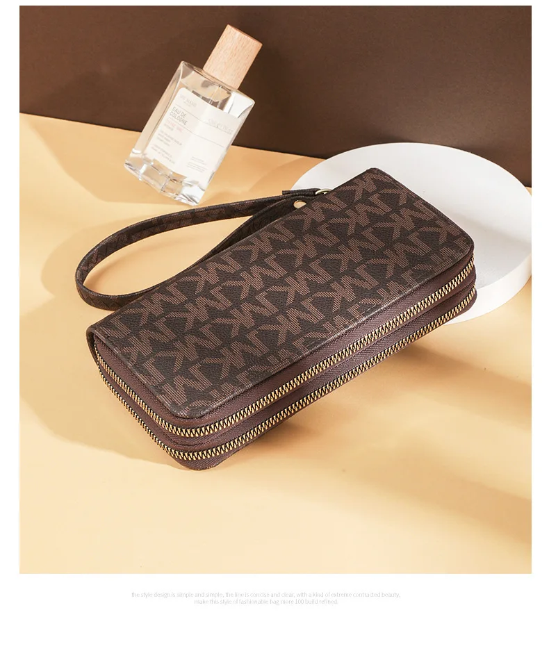 Damen-Geldbörse Lang mit Großer Kapazität, Münzfach und Doppelreißverschluss, Multifunktionale Clutch-Tasche für Mobiltelefone und Münzen – Detail 7