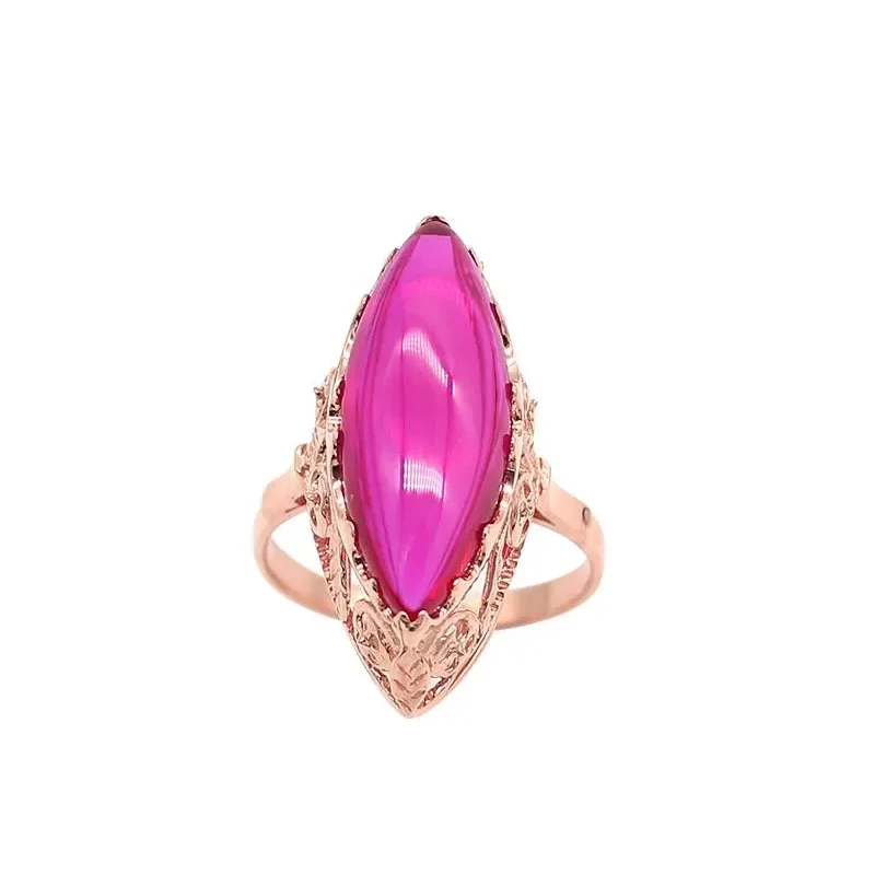 585 purple gold 14K rose gold inlaid ruby Olive type rings for women three-dimensional hollow design luxury charm jewelry