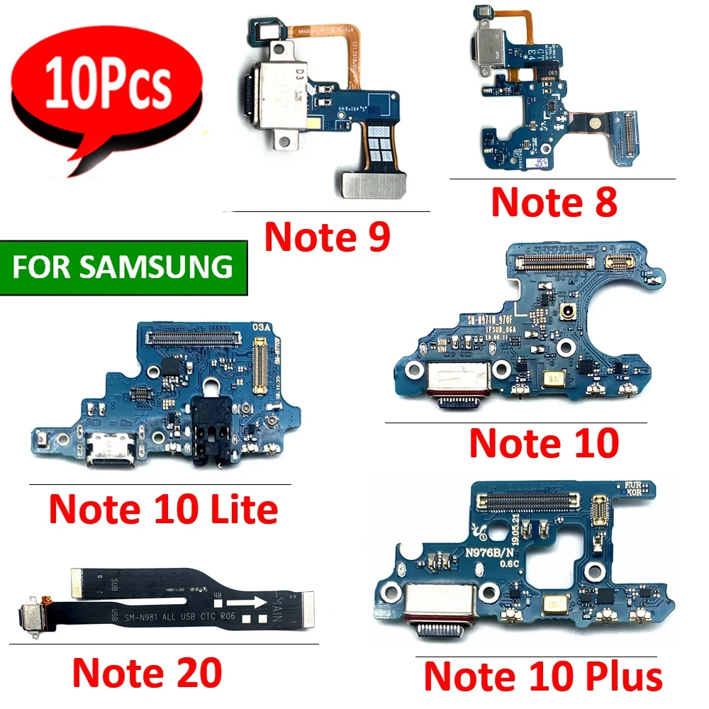 

10 шт., новинка, полный чип, USB зарядное устройство, порт для зарядки, док-разъем, микрофонная плата Flex для Samsung Note 8 9 10 Lite Plus 20 Ultra