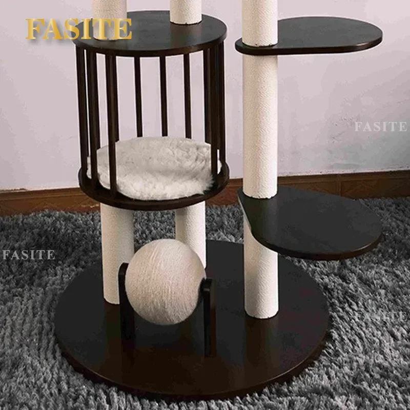 For Large Cats Solid Wood Multi-layer Space Capsule Cat Tree Vertical Sisal Scratching Post Compact Cat Climbing Frame