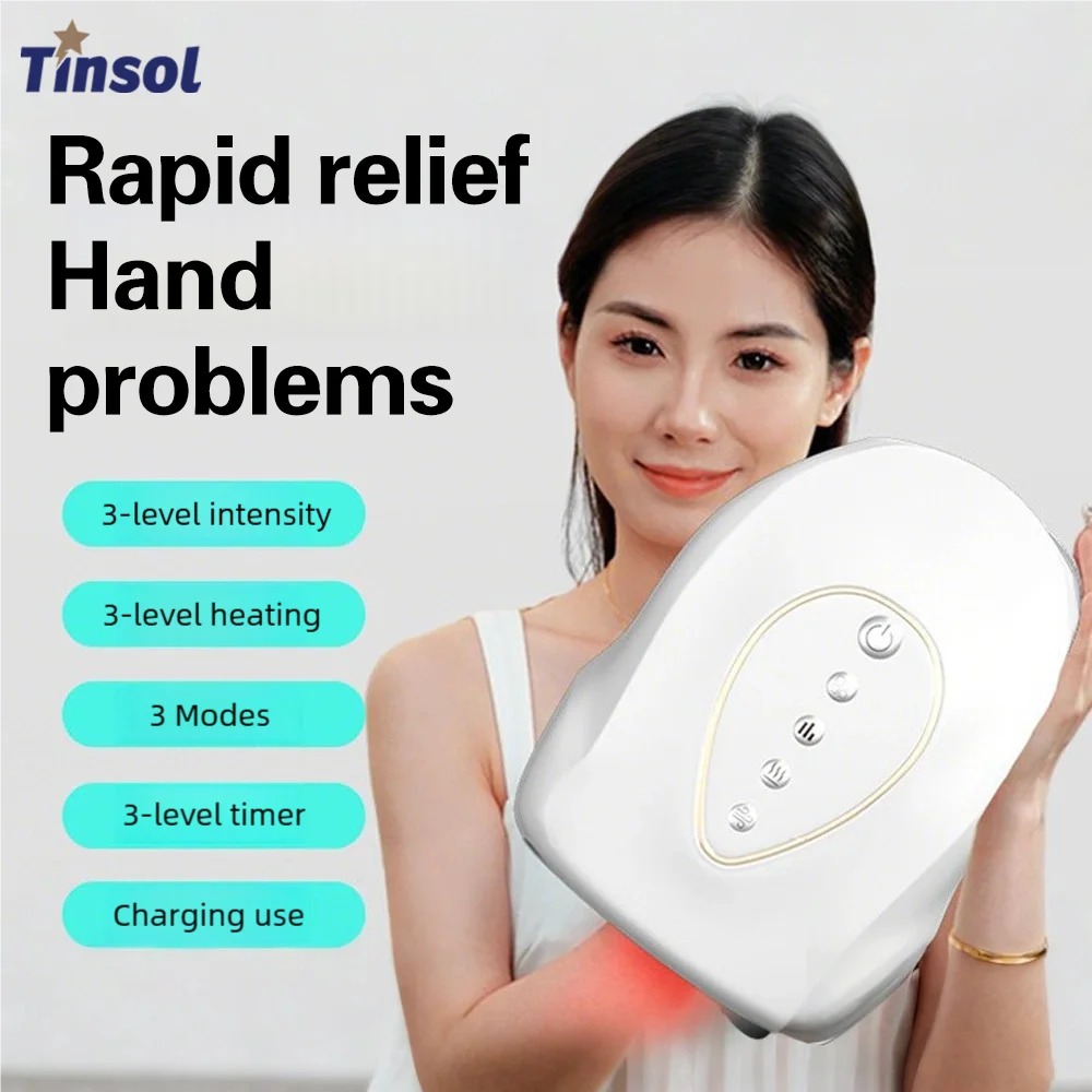 

360 ° Разминающий массажер для рук с тепловой терапией, перезаряжаемый через USB аккумулятор, 2000 мАч, портативный массажер для релаксации ладоней и пальцев