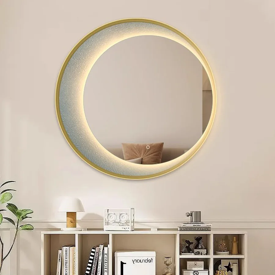 

Ornament Mirror Wall Decor Round Makeup Girls Bathroom Mirror Lace Sheet Vanity Light Bedroom Desk Pocket Gold Lustro Room Decor