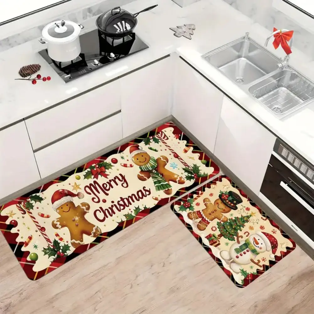 VIKAMA 2 قطعة عيد الميلاد الزنجبيل رجل ممسحة المضادة للانزلاق والحد من الضوضاء مدخل قاعة الحصير سجاد المطبخ للديكور المنزل #2