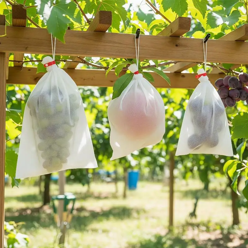 50Pcs Garden Fruit Protection Mesh Bags For Grapes Insect Pest Bird Proof Drawstring Plant Net Bags