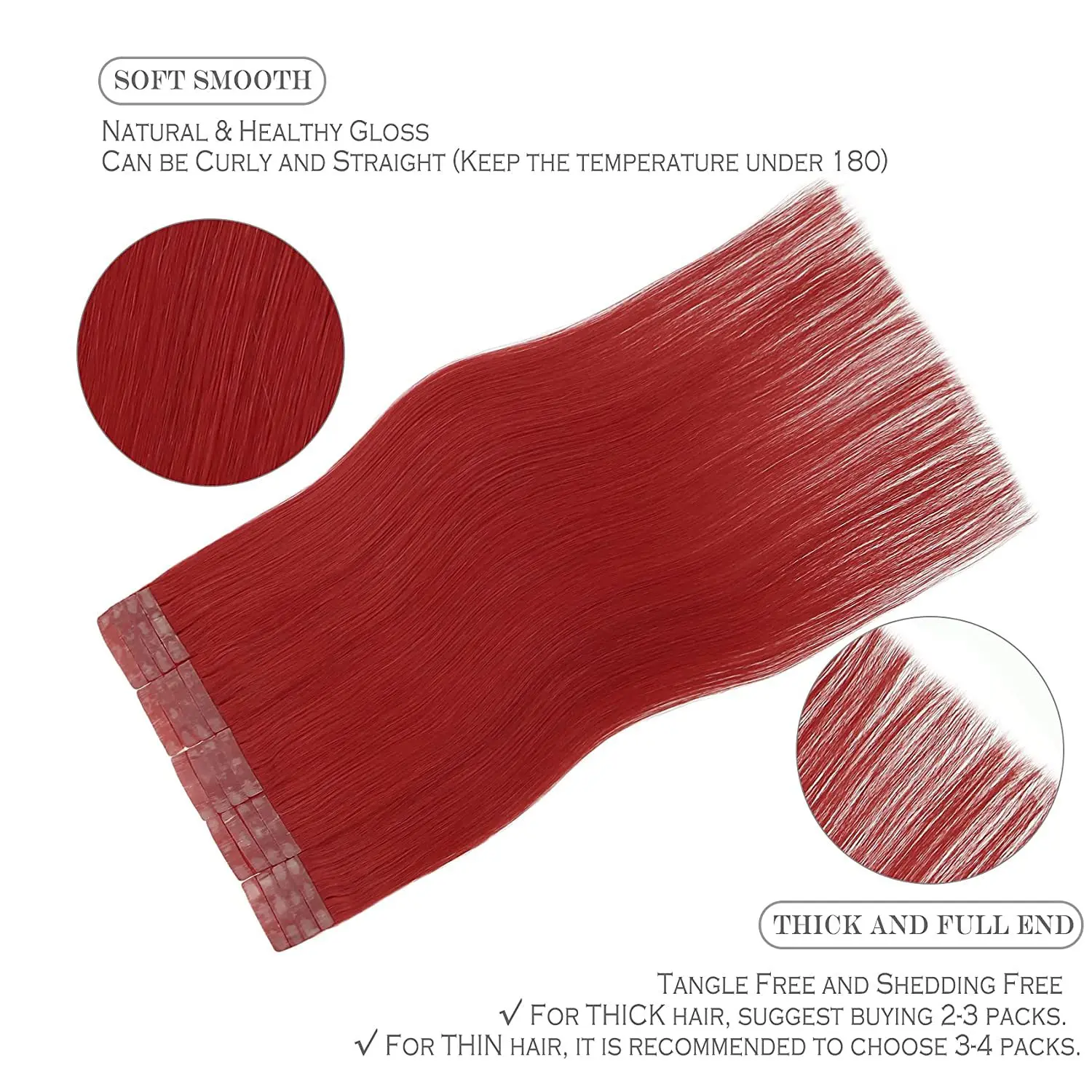 30inch Straight Tape in Hair Extension Red Color Human Hair Straight Seamless Skin Weft For Women Brazilian Remy Hair Extension