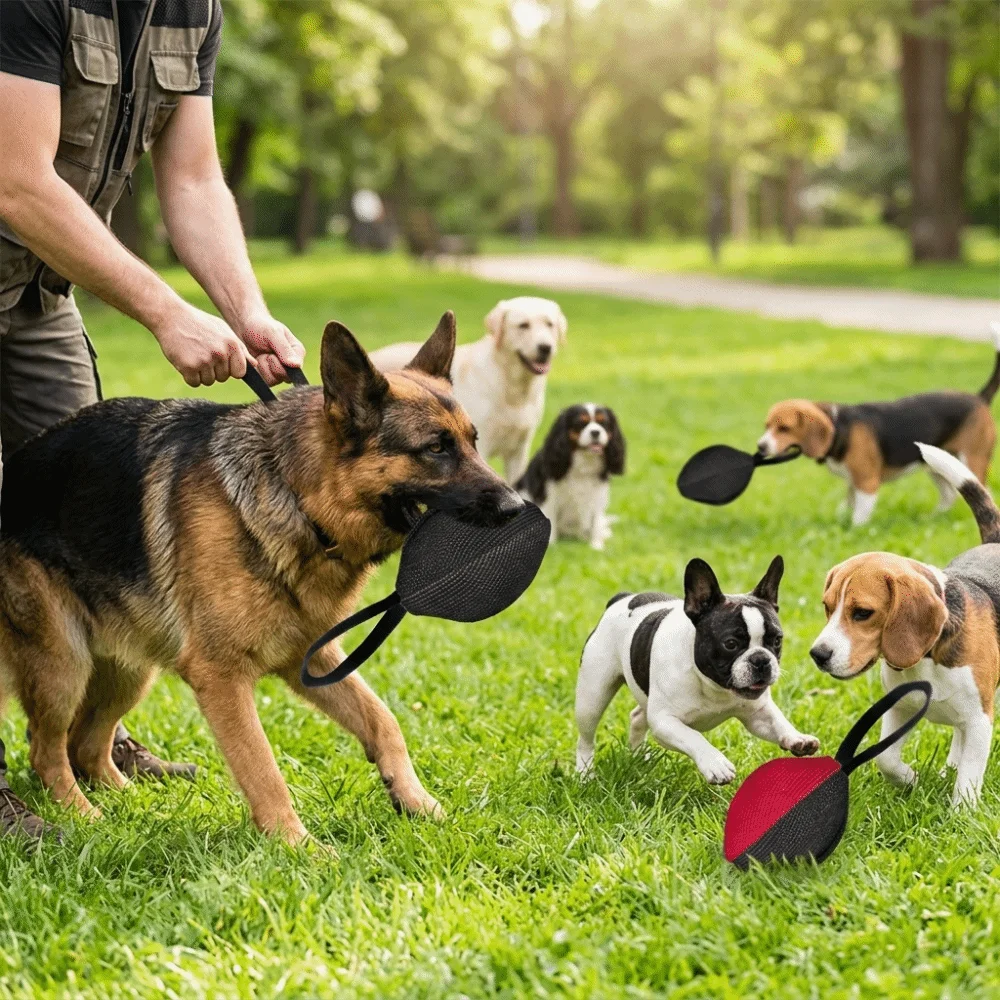 Rugby Shaped Dog Training Tough Woven Texture Multi-color Patchwork Pet Bite Tug Bite Resistant Build Sturdy Sewn Structure