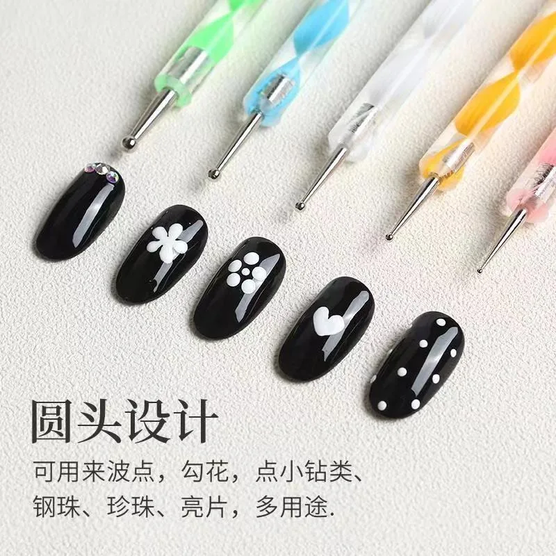 Dual-ended Drawing Painting 5 Pcs Nail Art Dotting Pen Crystal Beads Handle Rhinestones Manicure Tools Professional Nail Dotting