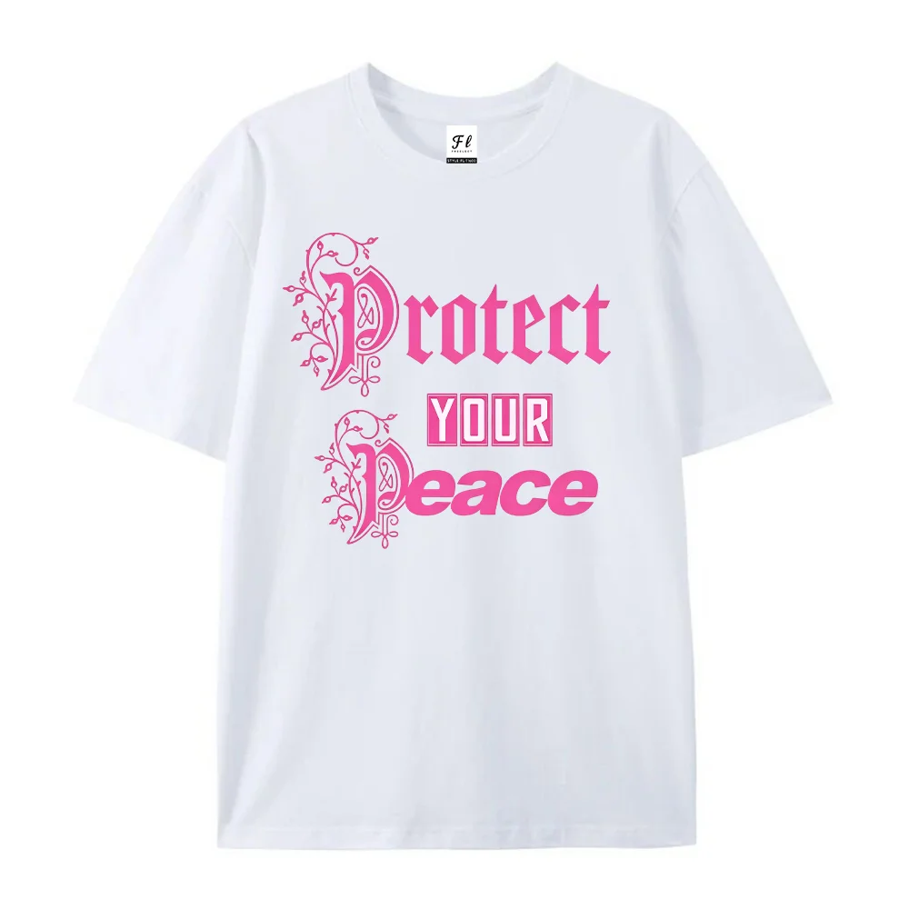Women T Shirt Protect Your Peace Graphic Print Short Sleeve Cotton Casual Loose Tee Top Plus Size Female Fashion  Clothes