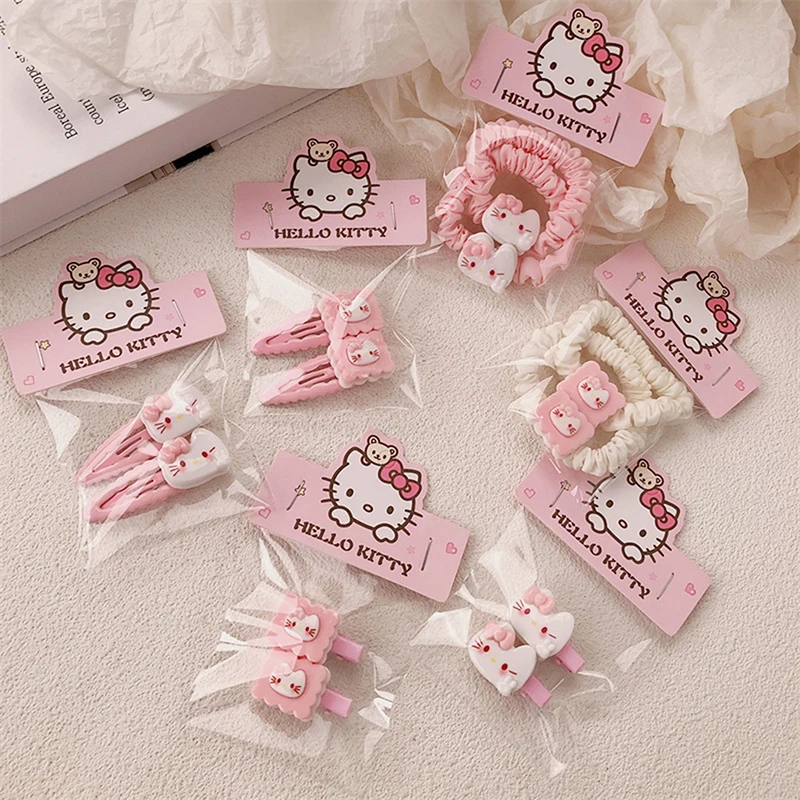 1 Pair Kawaii Sanrio Hello Kitty Hair Clip Headrope For Woman Girls Cute Side Clip Hairpins Hair Accessorie