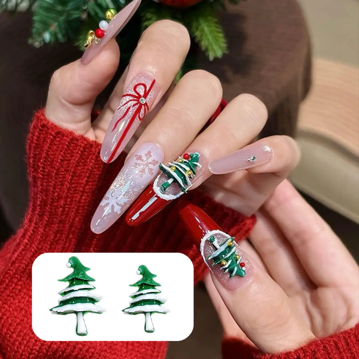 50Pcs Cute Cartoon Christmas Tree Nail Art Decorations Creative Resin Christmas Nail Charms Handmade DIY Crafts Accessories