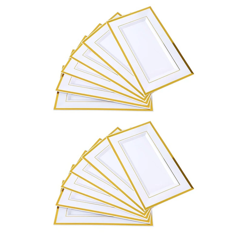 

12Pcs White Serving Trays With Gold Rim Rectangular Dessert Tray For Dessert Table Disposable Platter Cake Tray Easy To Use