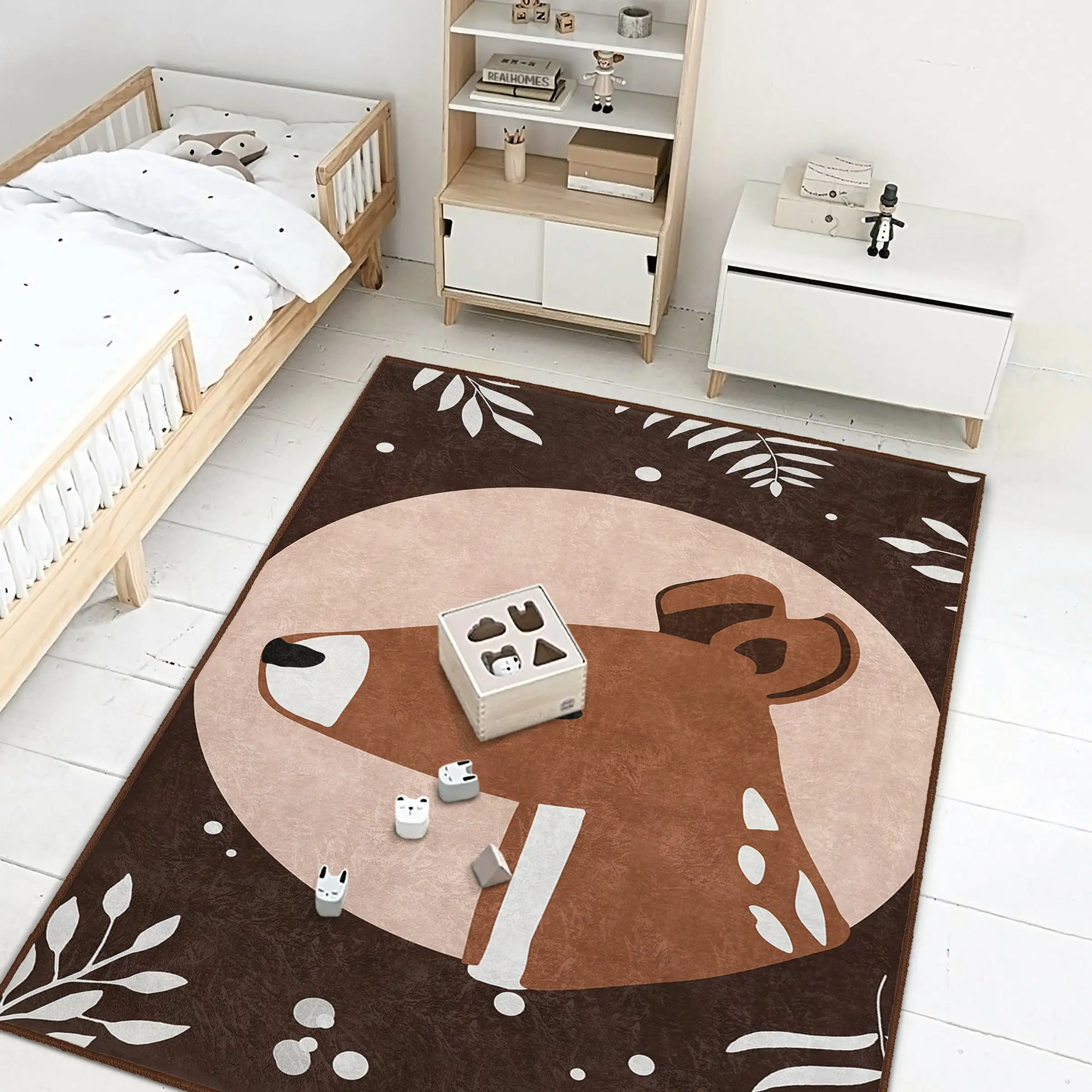 Fox Newborn Rug Bear Toddler Carpet Gazelle Nursery Rug Wildlife Woodland Infant mat Anti Slip Mat for Kid\'s Room Baby Runner