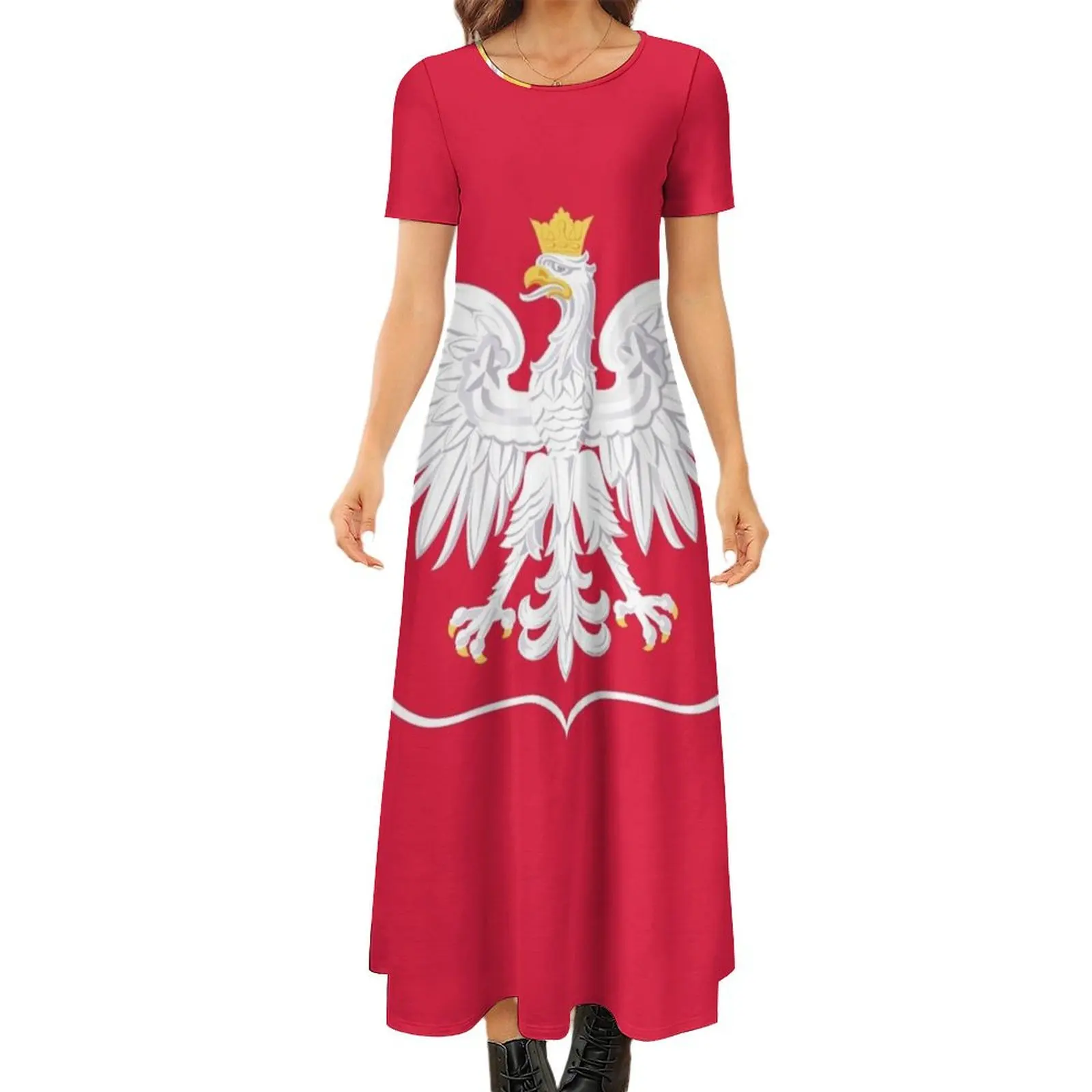 

Polish flag Round Neck Short Sleeve Dress women"s clothing summer 2024 novelties beach dress dresses for women