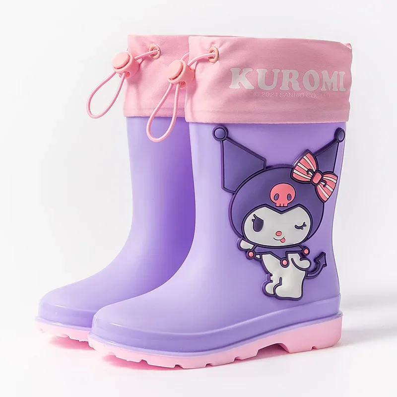 

New Water Proof with Drawstring Beam Mouth Sanrios My Melody Kuromi Child Middle Tube Rain Boots Girl Student Rubber Boots