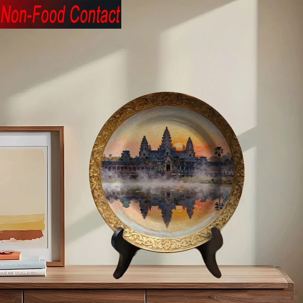 1pc Authentic Angkor Wat Cambodia Replica Ceramic Plate | Round Cambodian Temple Art Decor, Non-Food Contact view 2