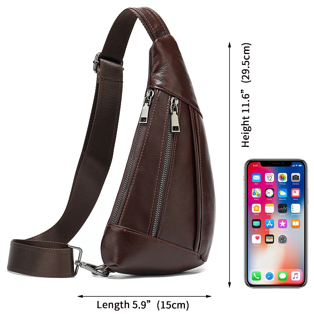 WESTAL Spain Chest Bag For Men Coffee Genuine Leather Banana Shape One Shoulder Backpack Shoulder Bag Husband Casual Phone Pouch