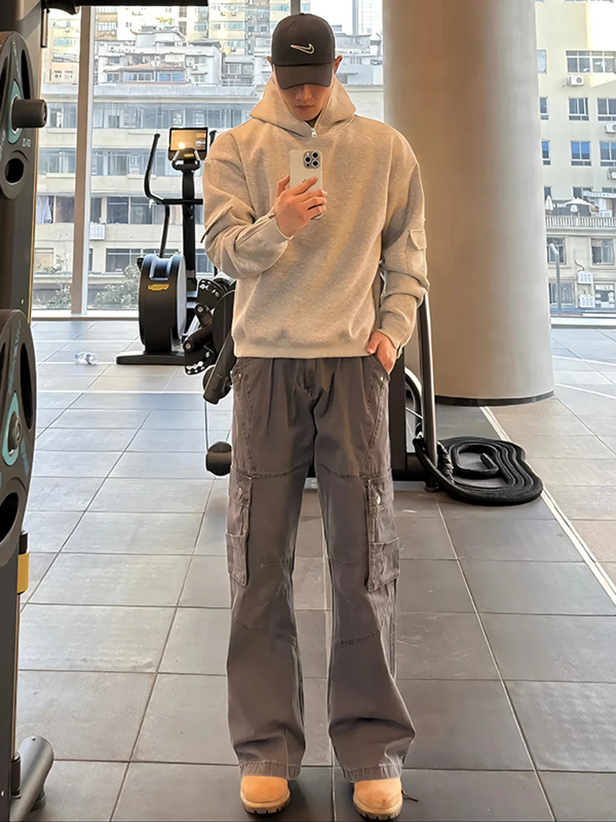 

Cleanfit Men's Retro American Work Trousers Bell Bottom Straight Leg Multi Pocket Heavy Duty Deconstructed Design Casual Pants