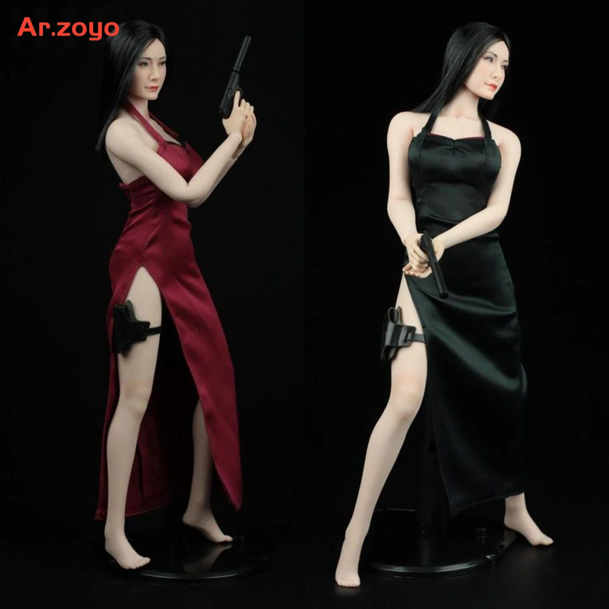 AFS A003 1/6 Scale Sexy Women's Female Dress Killer Ada Wong Cheongsam Red/Black Color Suit Split Dress For 12-inch Female Body