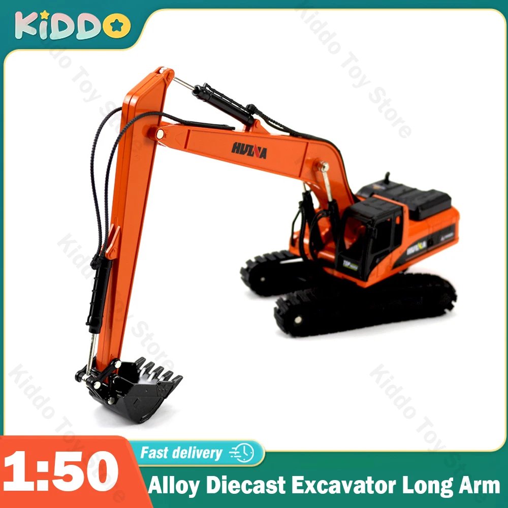 HUINA 1722 1:50 Alloy Diecast Excavator Long Arm Truck Car Metal Engineering Construction Vehicle Model Toys for Boys Collection