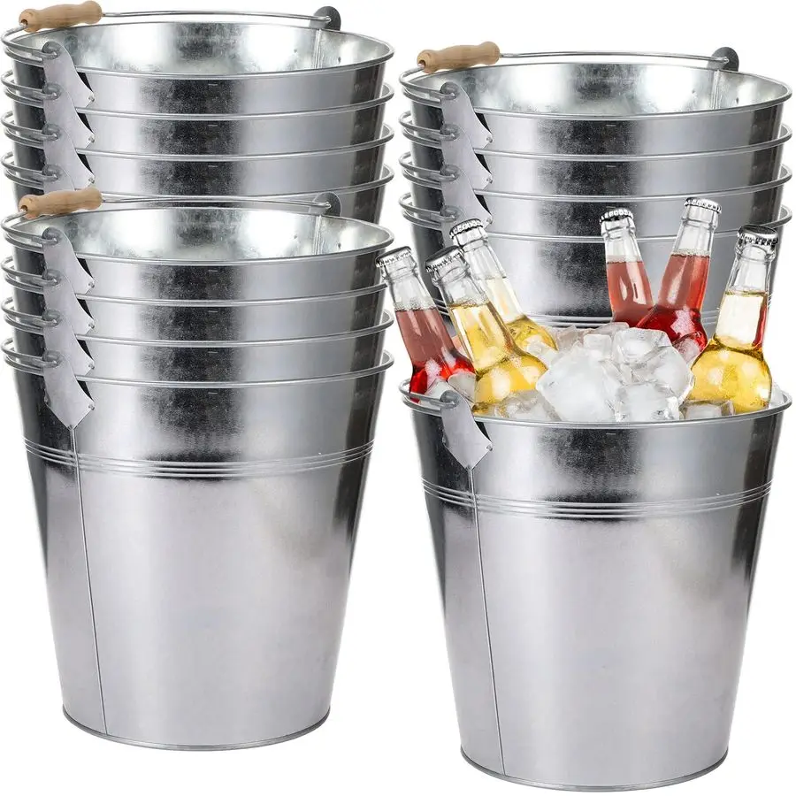 

Pcs Large Galvanized Metal Buckets with Handle 10 Inch Heavy Duty Stainless Steel Pails Round Pail for Party Wedding, Crafts, Ut
