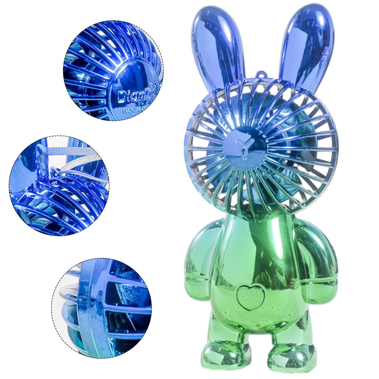 1 Set Fan Charging Cable Electroplating Handheld Fan Little Rabbit Gradient Color Purple Gradient High Quality