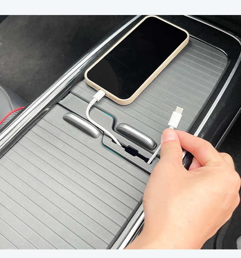 For VW Volkswagen ID.3 ID.4 X CROZZ Central Control Armrest Box Hub Threading Box Charging Cable Black Modification Accessories
