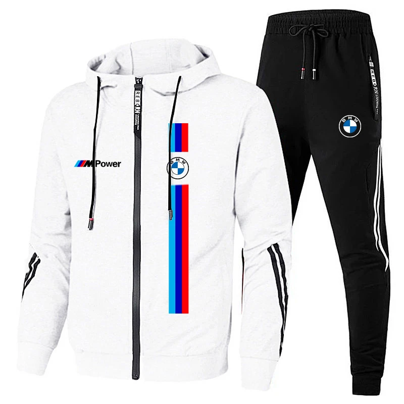 BMW Logo del marchio stampato Set da uomo Felpa con cappuccio Appassionati di auto Streetwear Moda maschile Autunno Inverno Capispalla + Pantaloni 2 pezzi