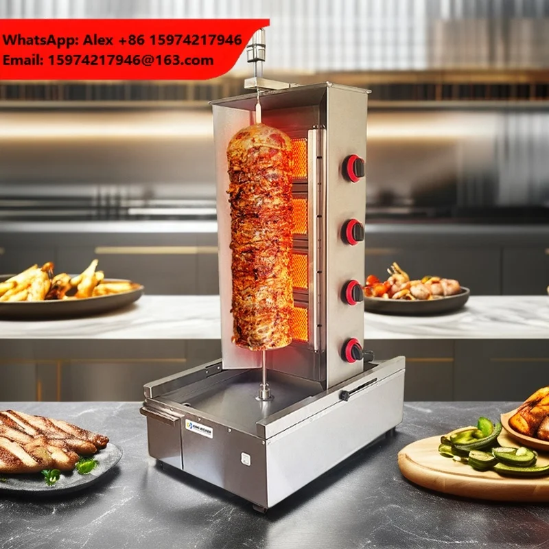 Commercial Gas Shawarma Machine Doner Kebab Grill Equipment 4 Burner Stainless Steel Gyro Machine For Restaurant Kitchen Use